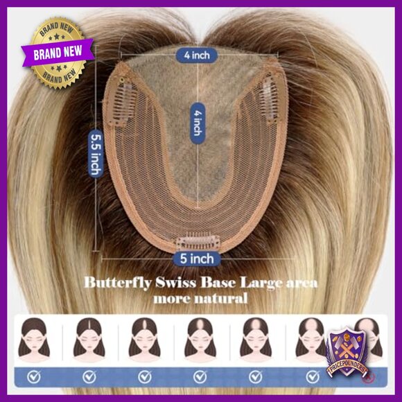 Human Hair Topper with Bangs 5x5.5 Base 14 Length for Thinning Hair
